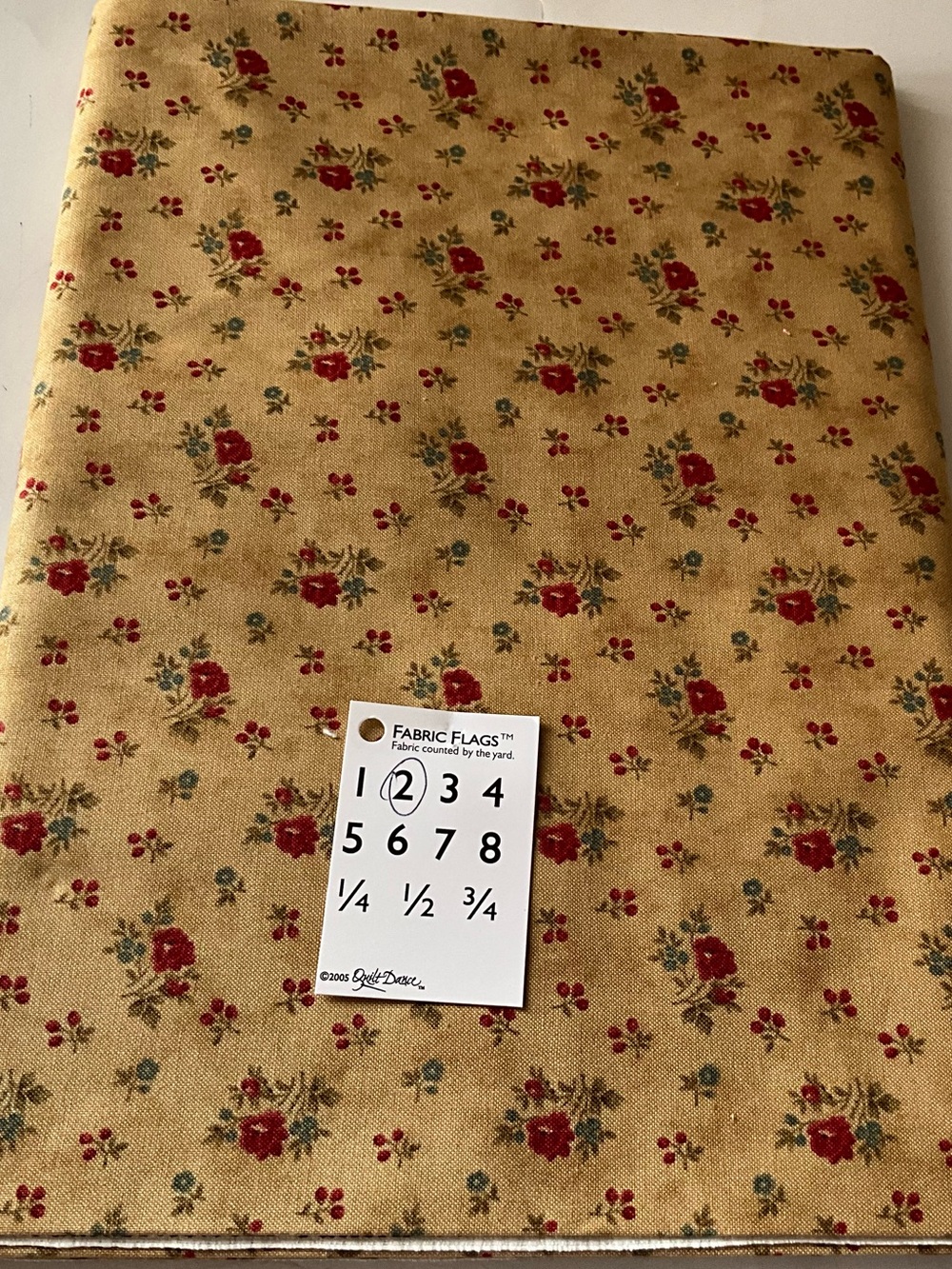 Quilting Sewing Moda#3844 Chocolat Floral Rose Golden Red Blue 2 Yards CottonNWT